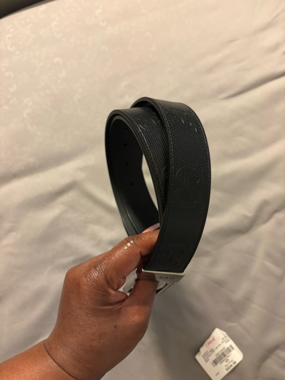 Gucci Black Embossed Leather Belt - Picture 7 of 8